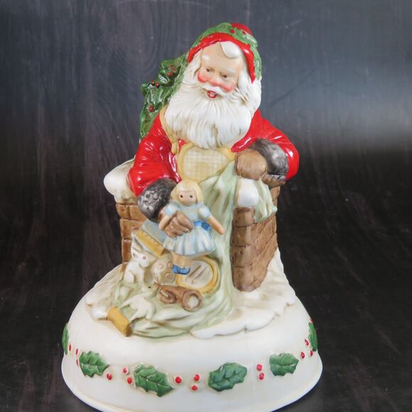 The Santa Claus Shoppe Enesco Santa In Chimney Porcelain Musical Figurine 1985 - Picture 3 of 16